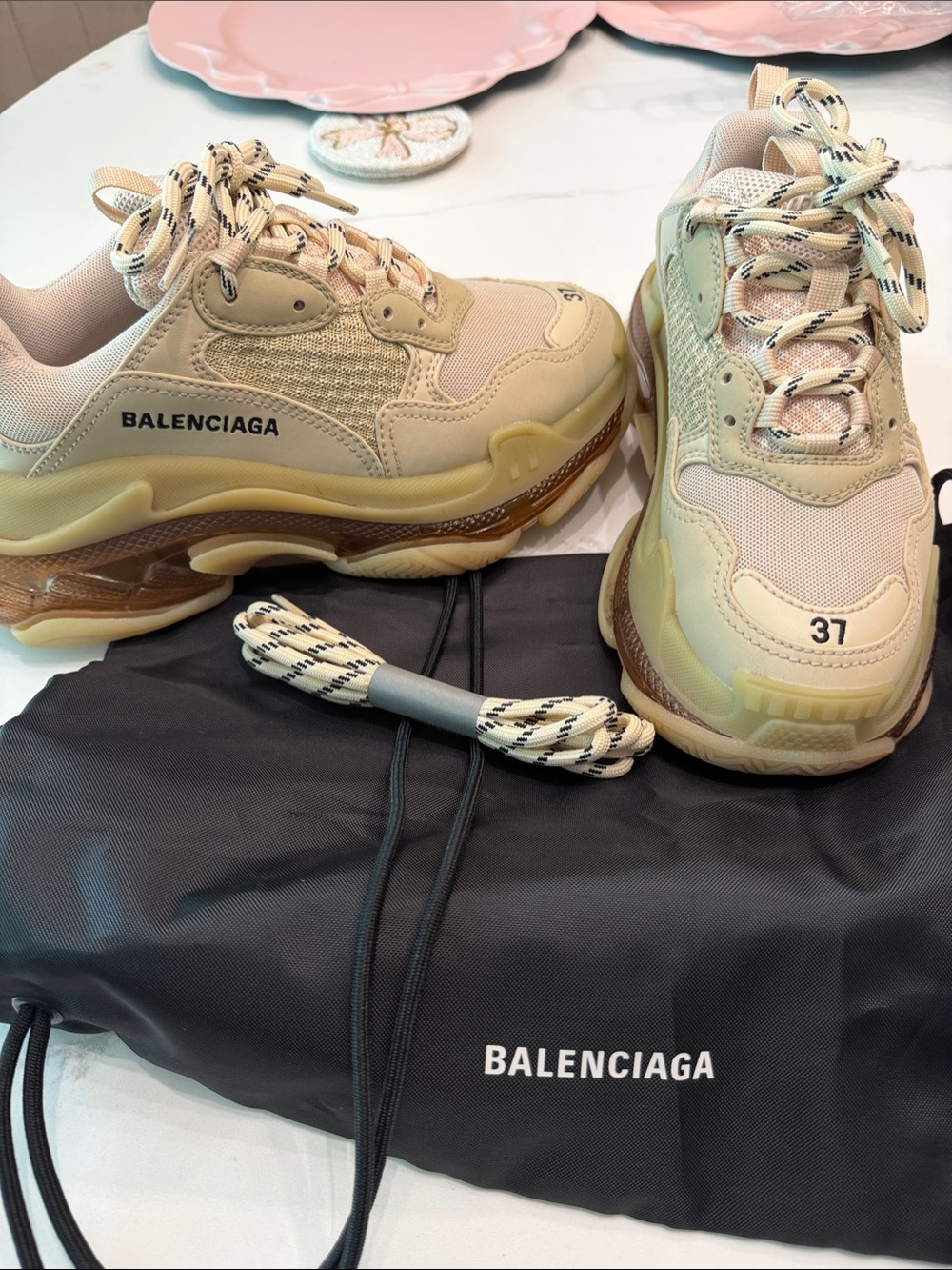 Balenciaga Triple S Sneakers in Cream and brown